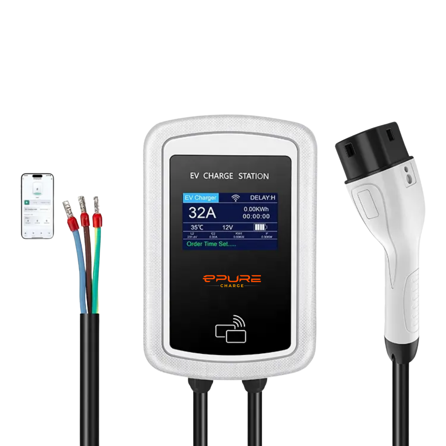 ePureCharge Home Charger Wall Mount 7.2kW - With Pedestal