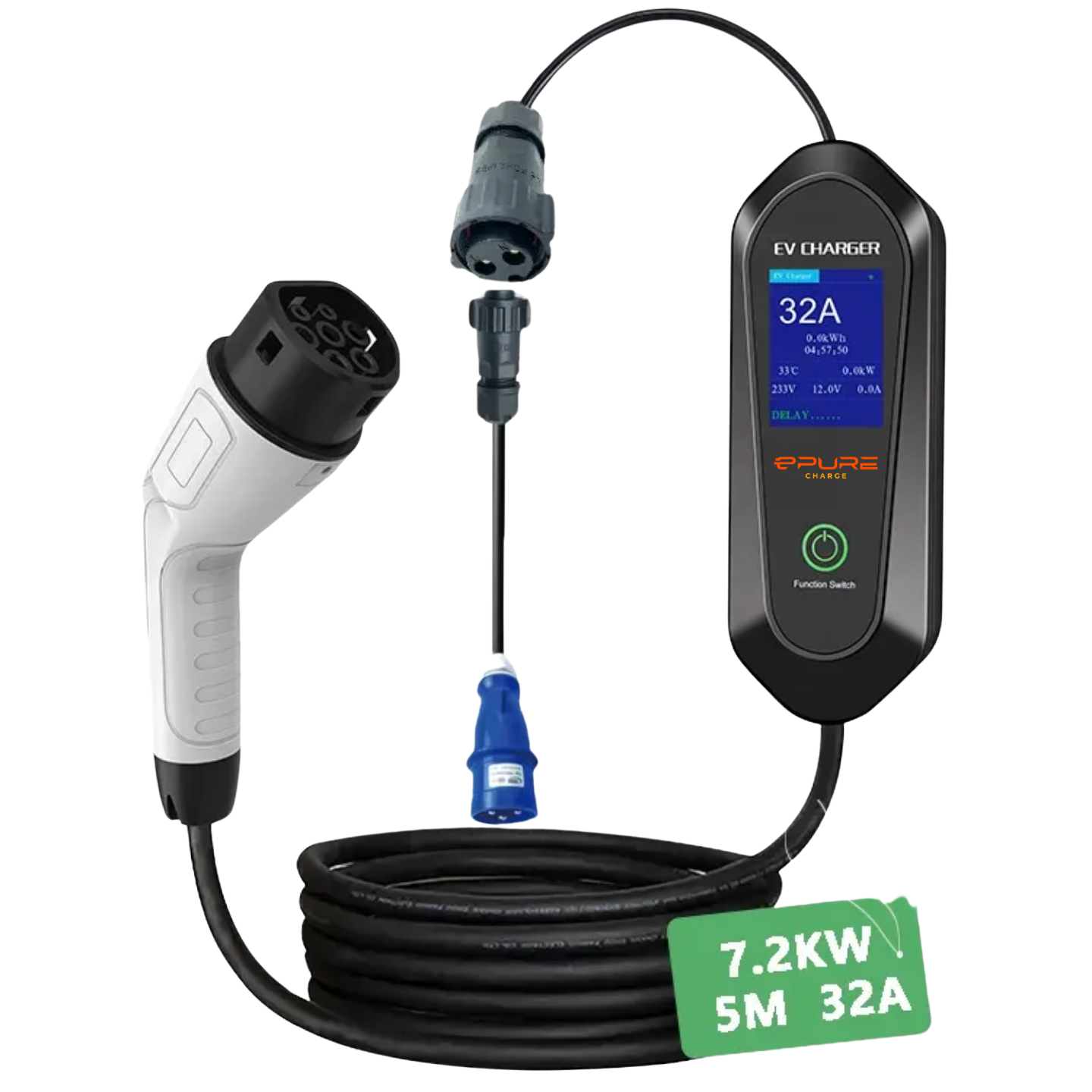 ePureCharge Smart Portable Charger 7.2kW Type 2